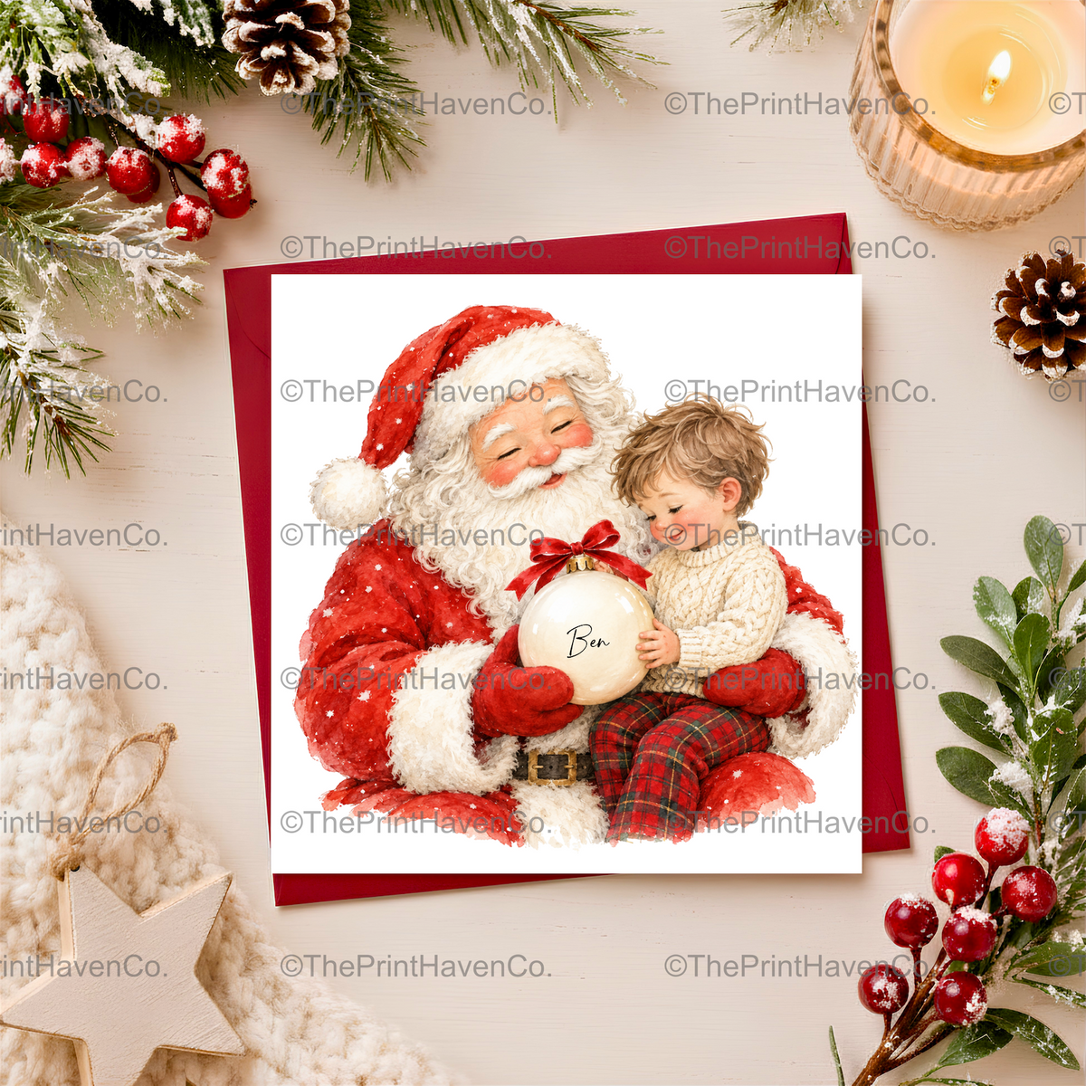 Personalised Santa & Little Boy Christmas Card