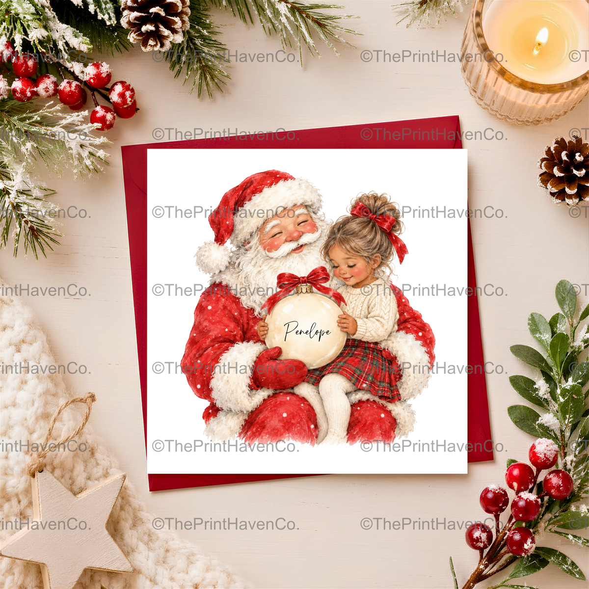 Personalised Santa & Little Girl Christmas Card