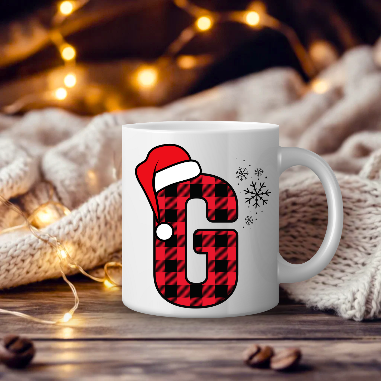 Initial Red Chequered 11oz Mug