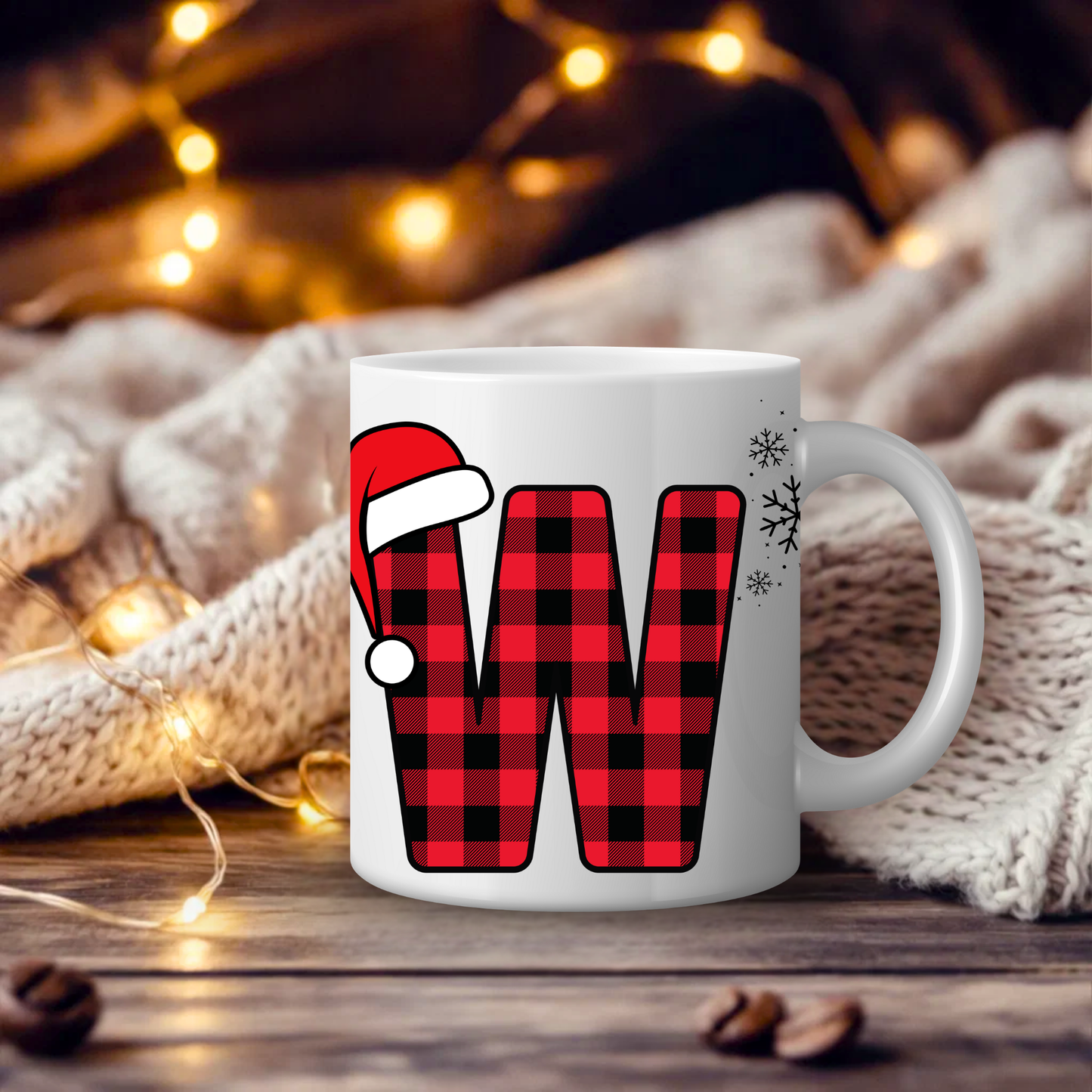 Initial Red Chequered 11oz Mug