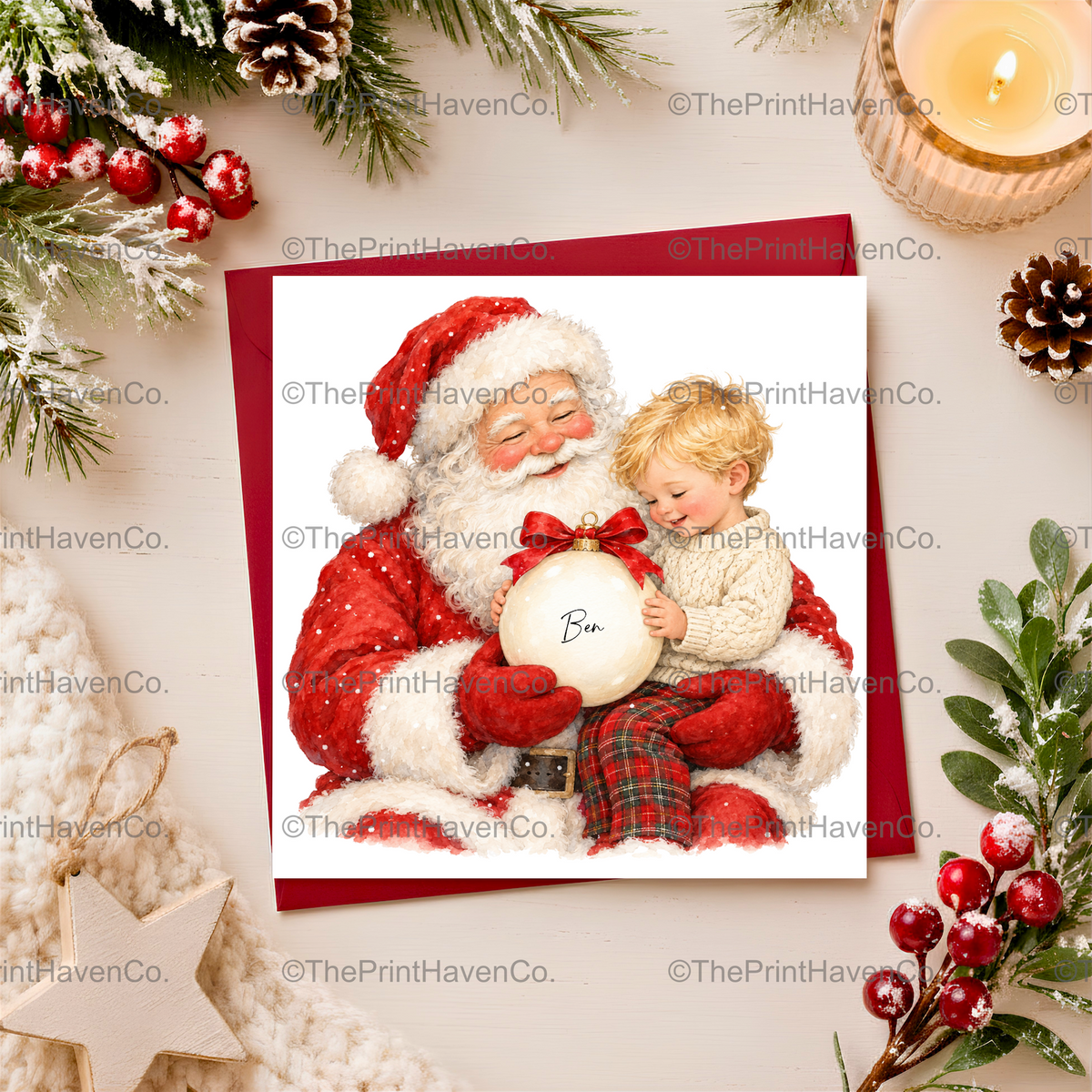 Personalised Santa & Little Boy Christmas Card
