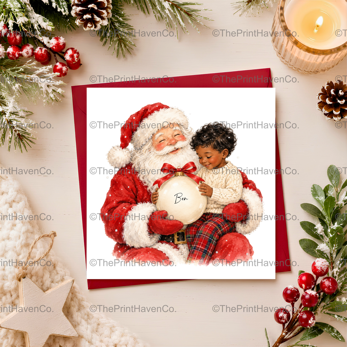 Personalised Santa & Little Boy Christmas Card
