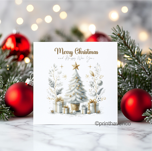 Silver & Gold Tree Design Christmas Cards - Pack of 10