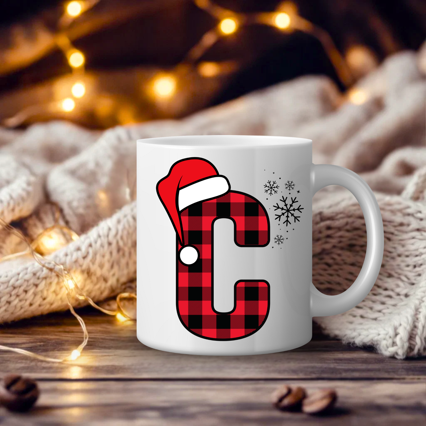 Initial Red Chequered 11oz Mug