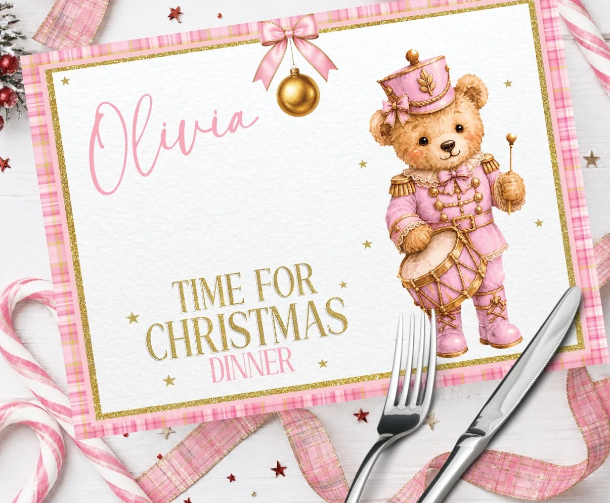 ‘Time for Christmas Dinner’ Nutcracker Teddy Bear Placemat