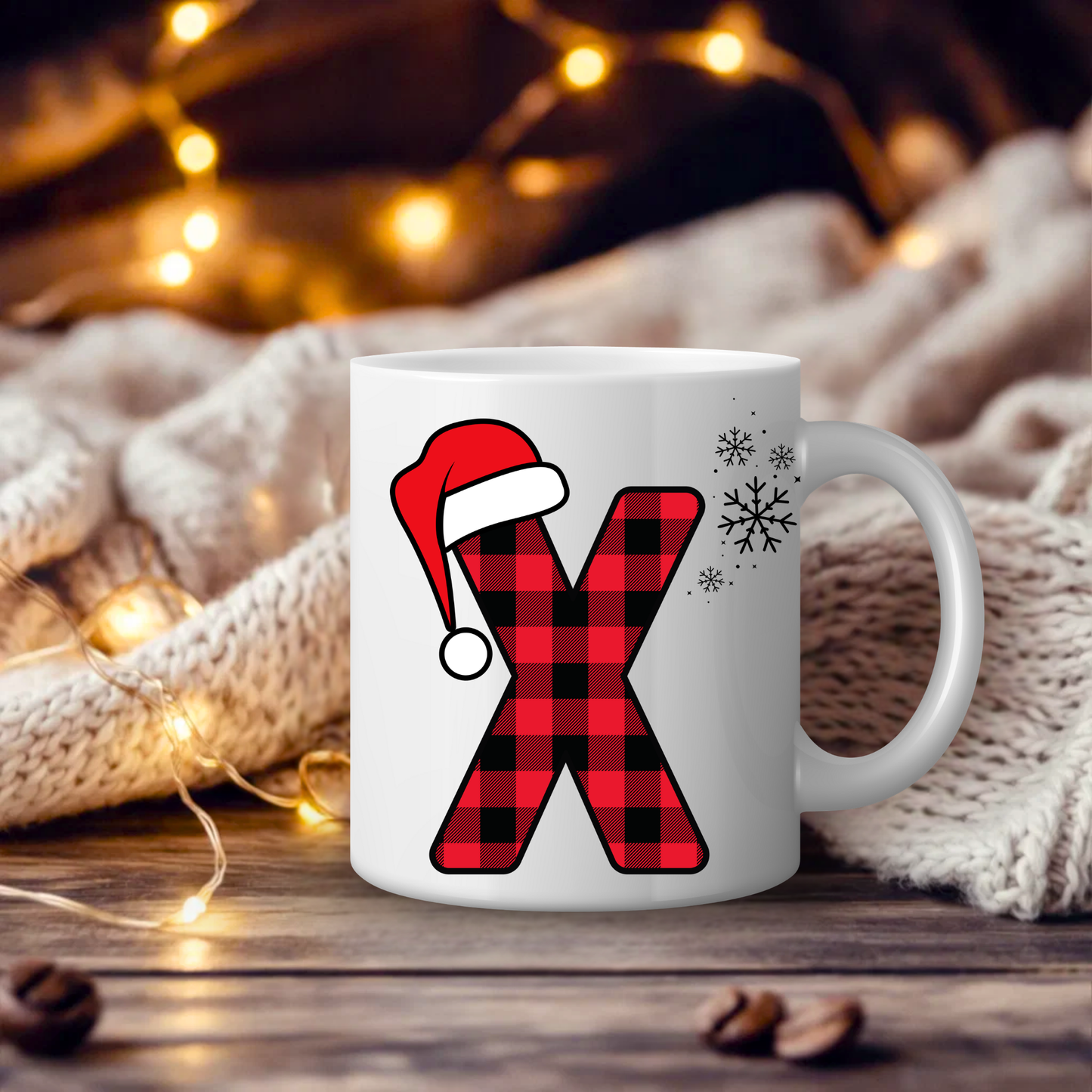 Initial Red Chequered 11oz Mug