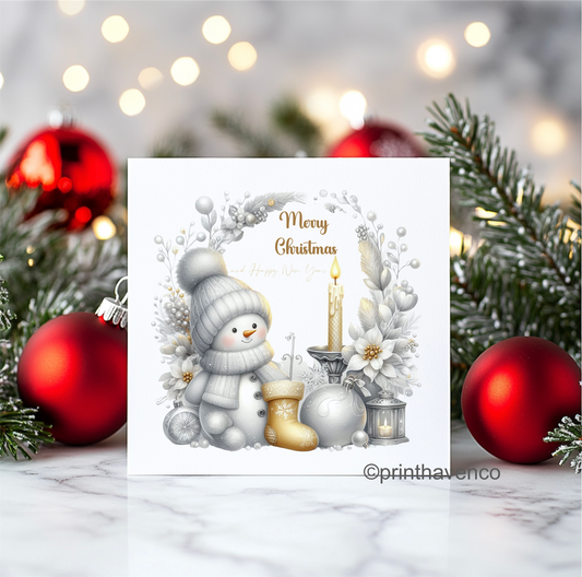 Snowman & Candle Design Christmas Cards- Pack of 10