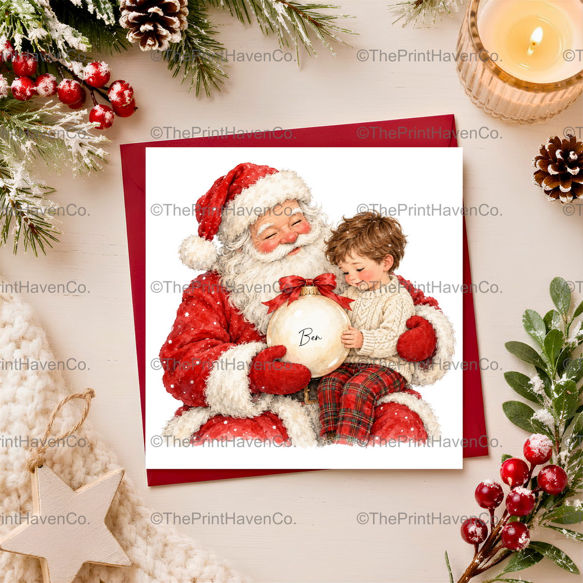 Personalised Santa & Little Boy Christmas Card