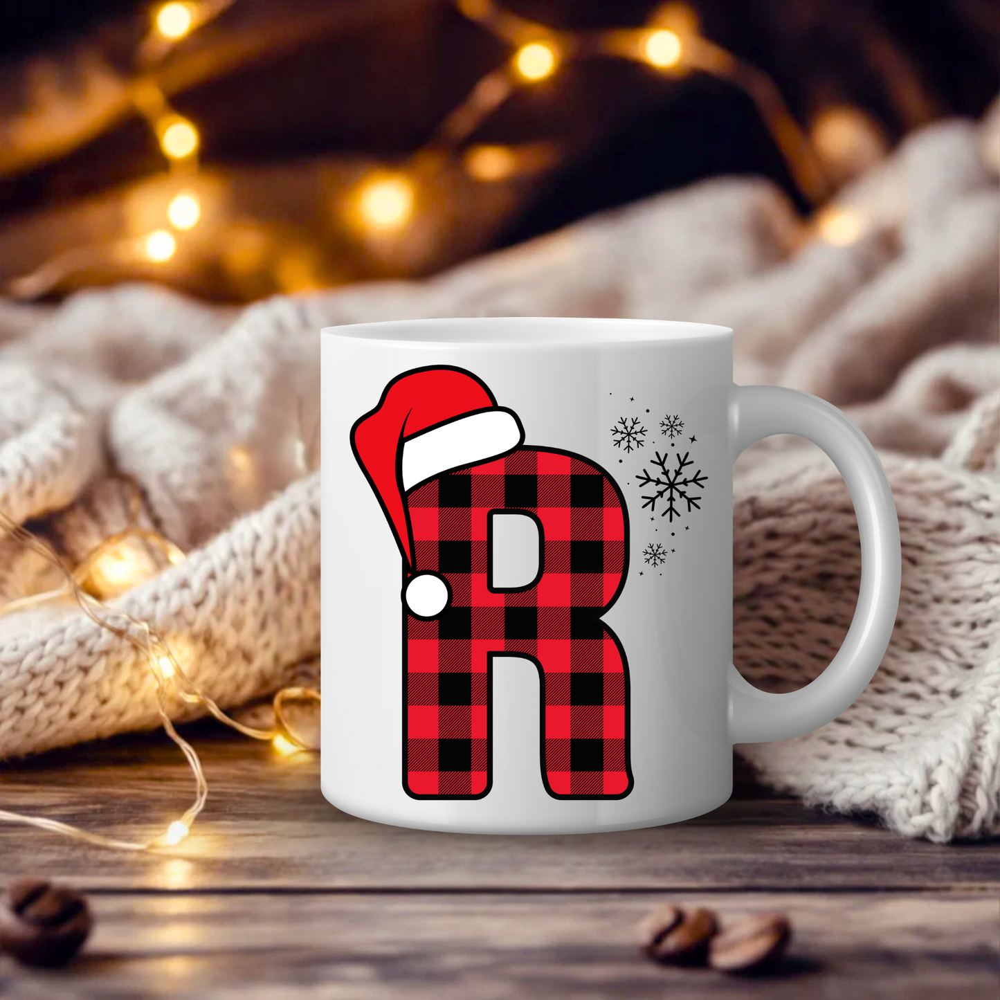 Initial Red Chequered 11oz Mug