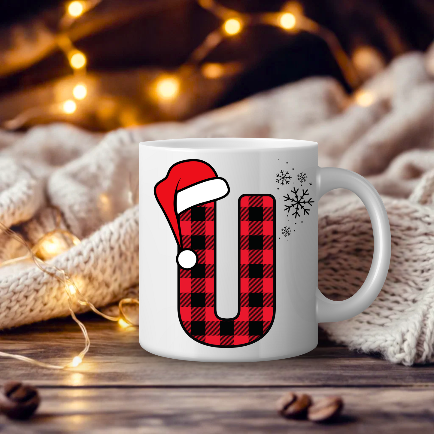 Initial Red Chequered 11oz Mug