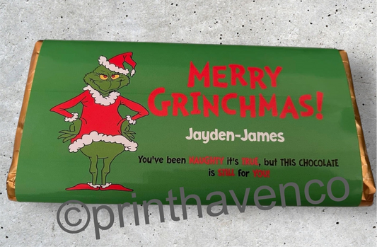 Personalised Merry Grinchmas Chocolate Bar