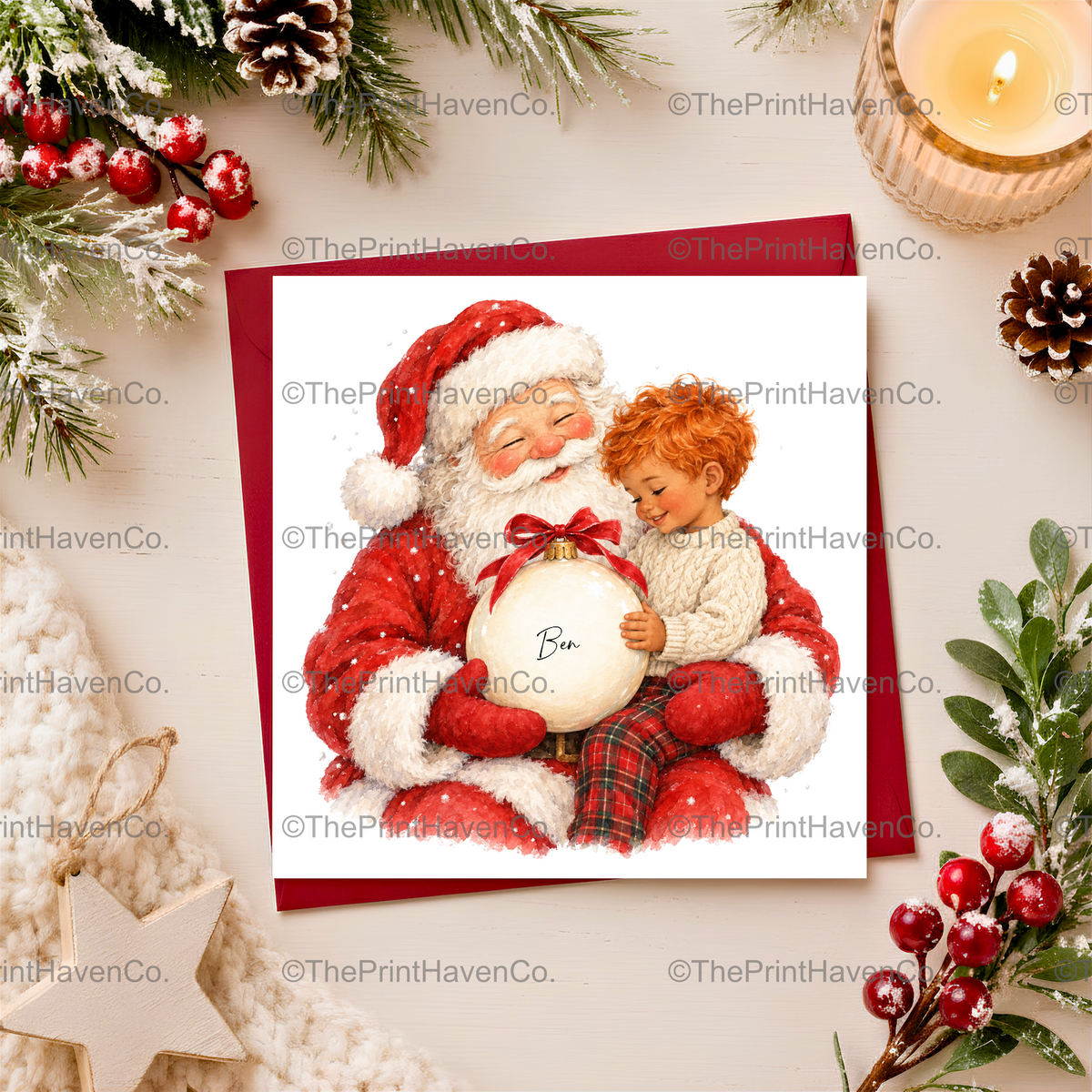 Personalised Santa & Little Boy Christmas Card