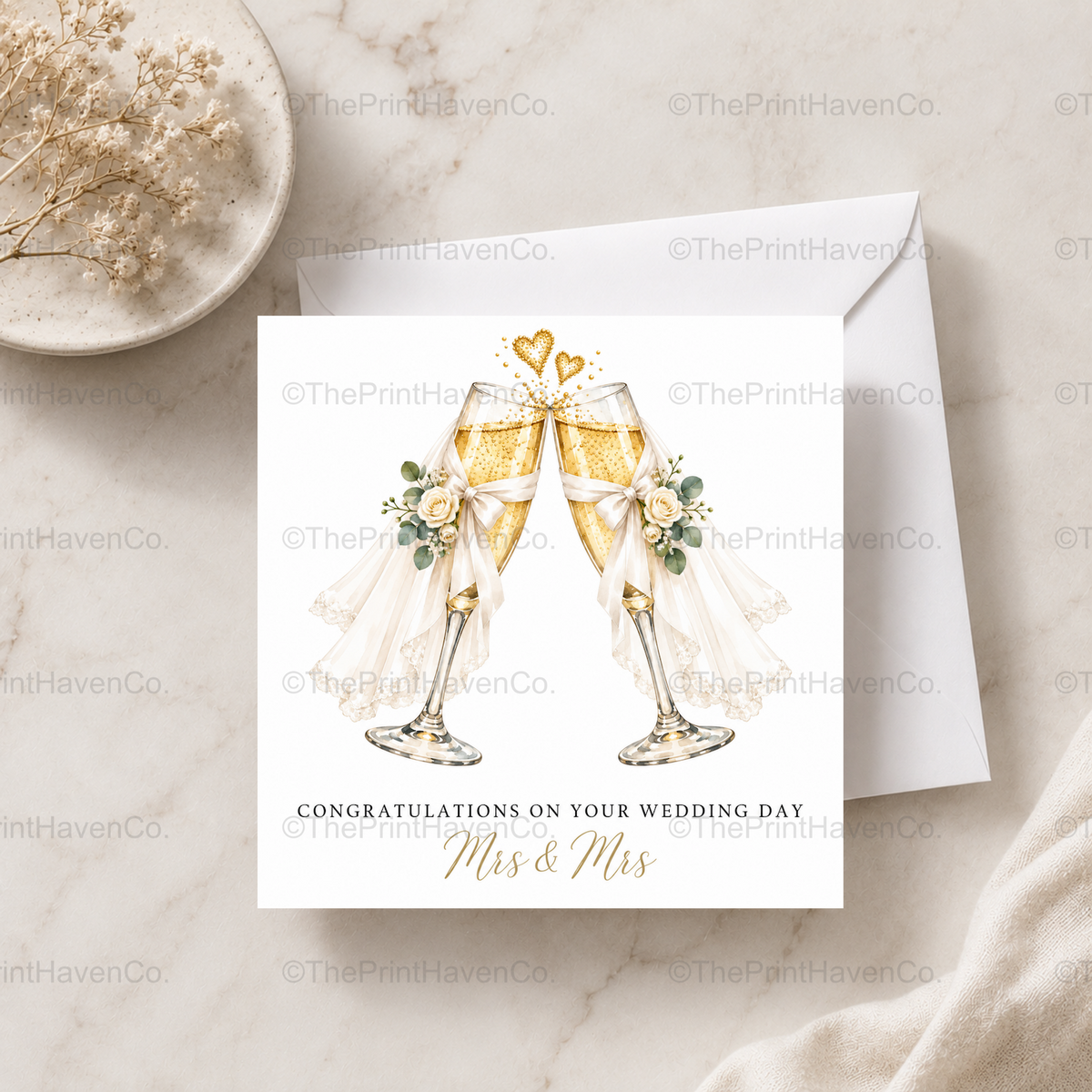 Mrs & Mrs Champagne Flutes Wedding Card