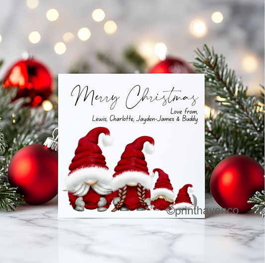 Red Gnome Family Design Christmas Cards