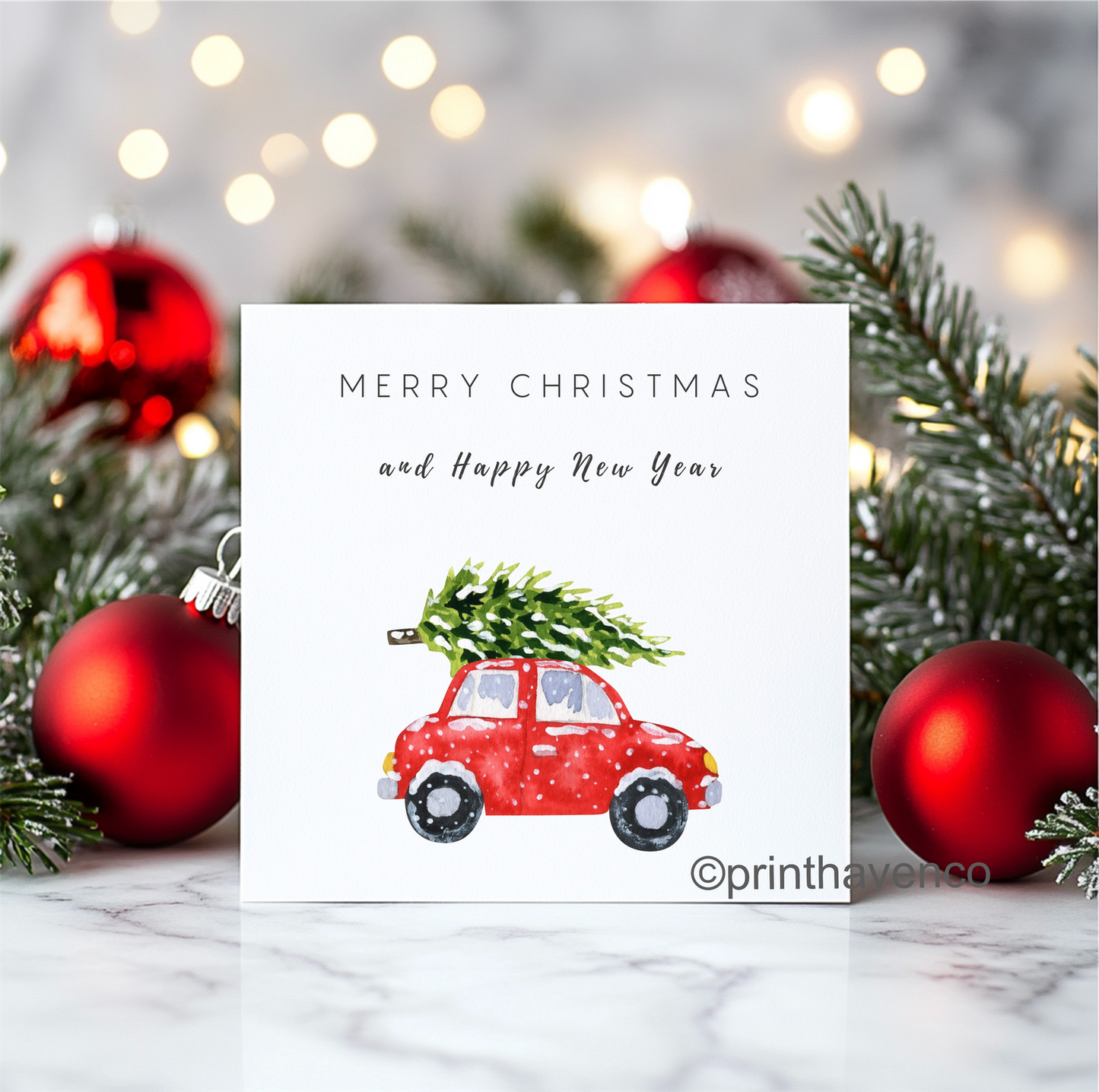 Car With Tree Design Christmas Cards - Pack of 10