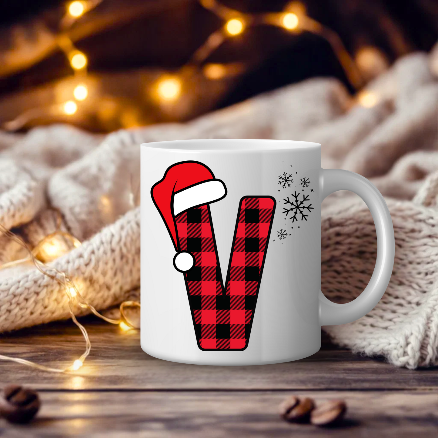 Initial Red Chequered 11oz Mug