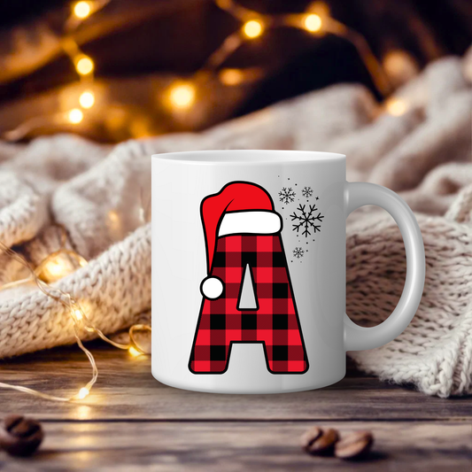 Initial Red Chequered 11oz Mug