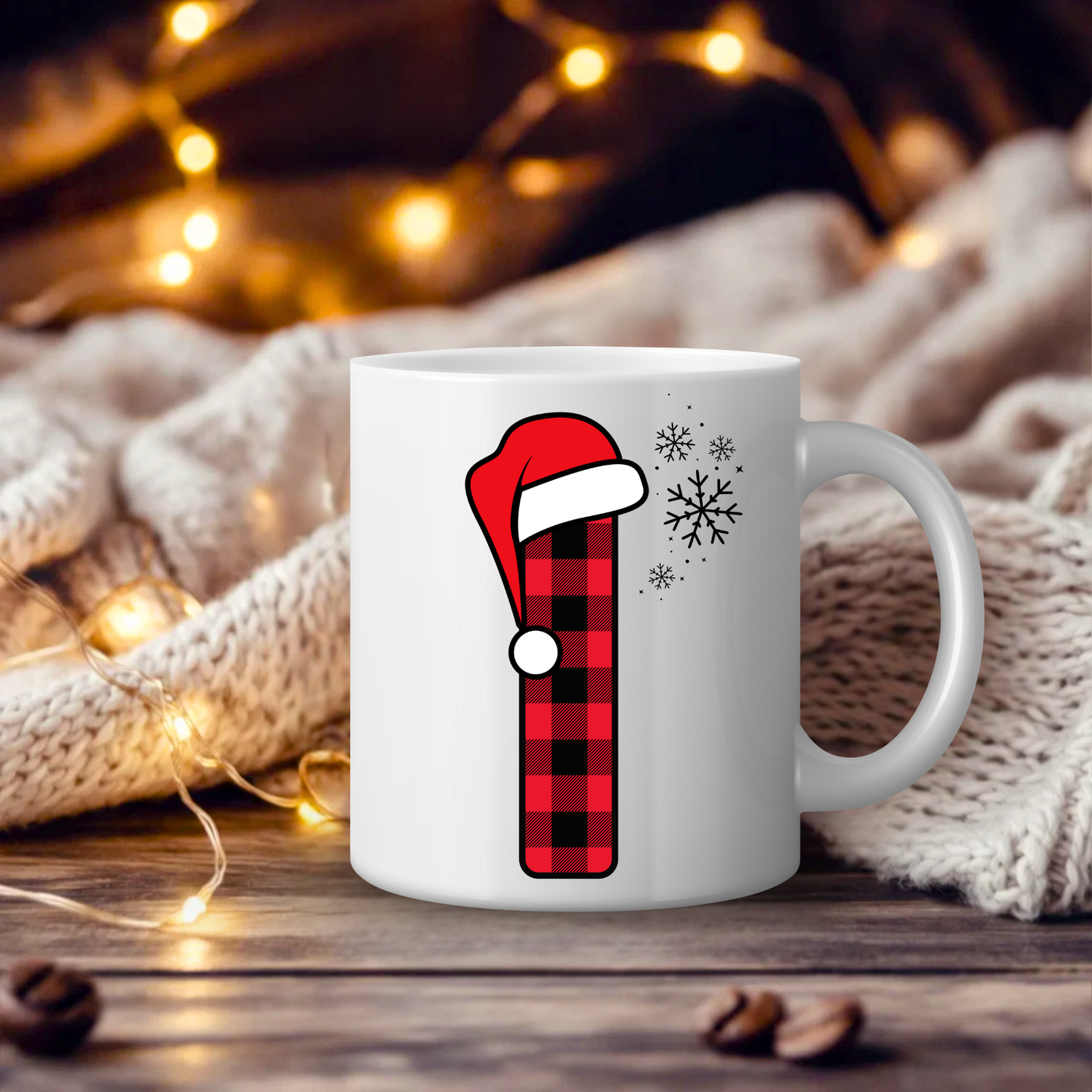 Initial Red Chequered 11oz Mug