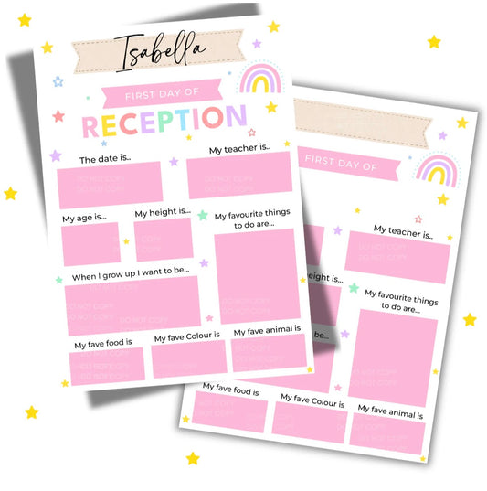 Personalised First Day of Reception Cards