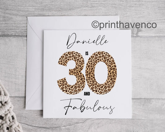Milestone Birthday Personalised Leopard Print Card
