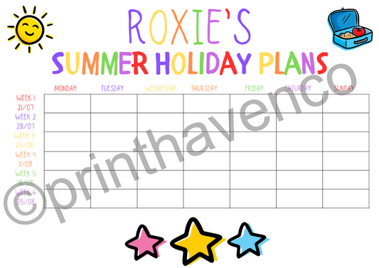 School Holiday Summer Planner