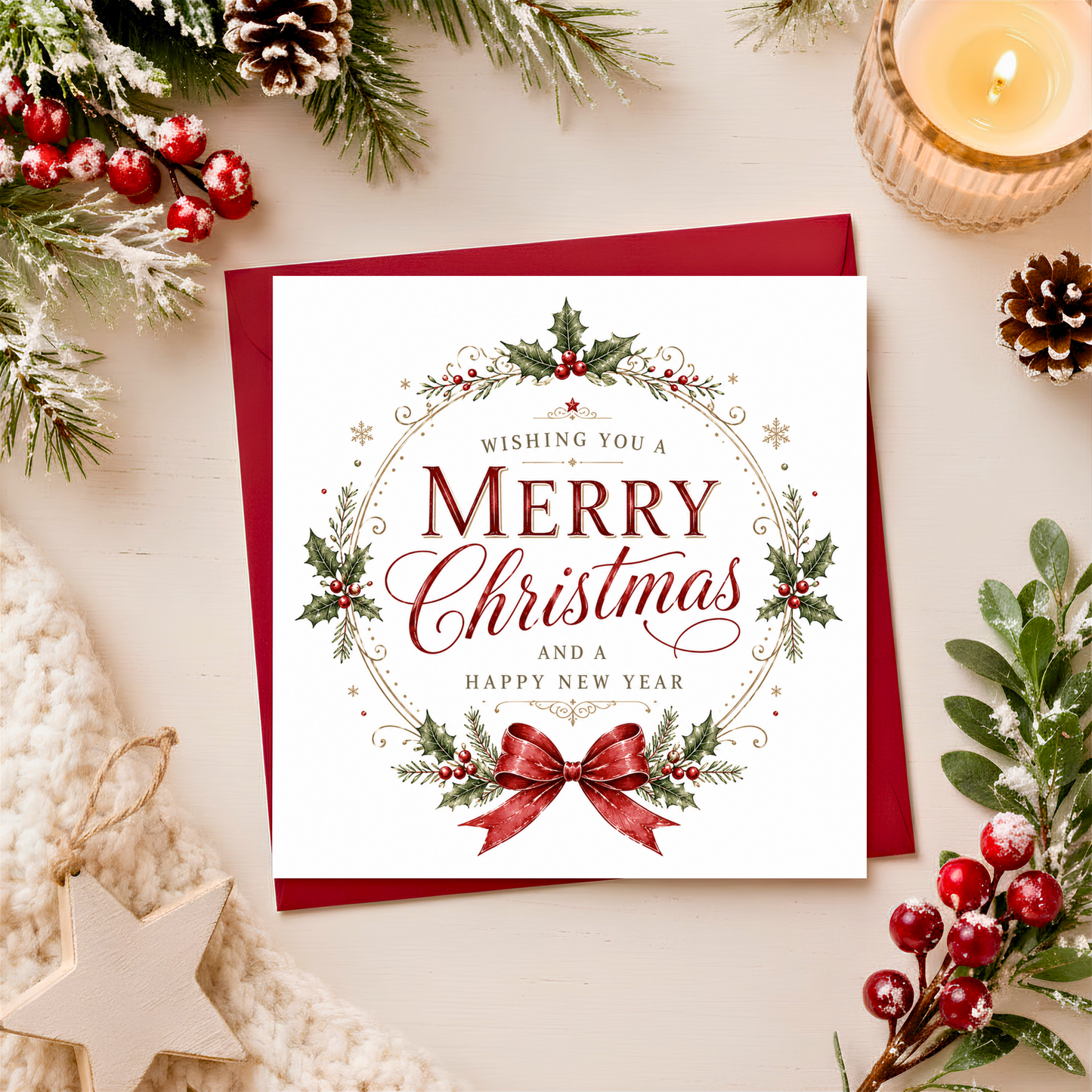 Merry Christmas Wreath & Bow Card