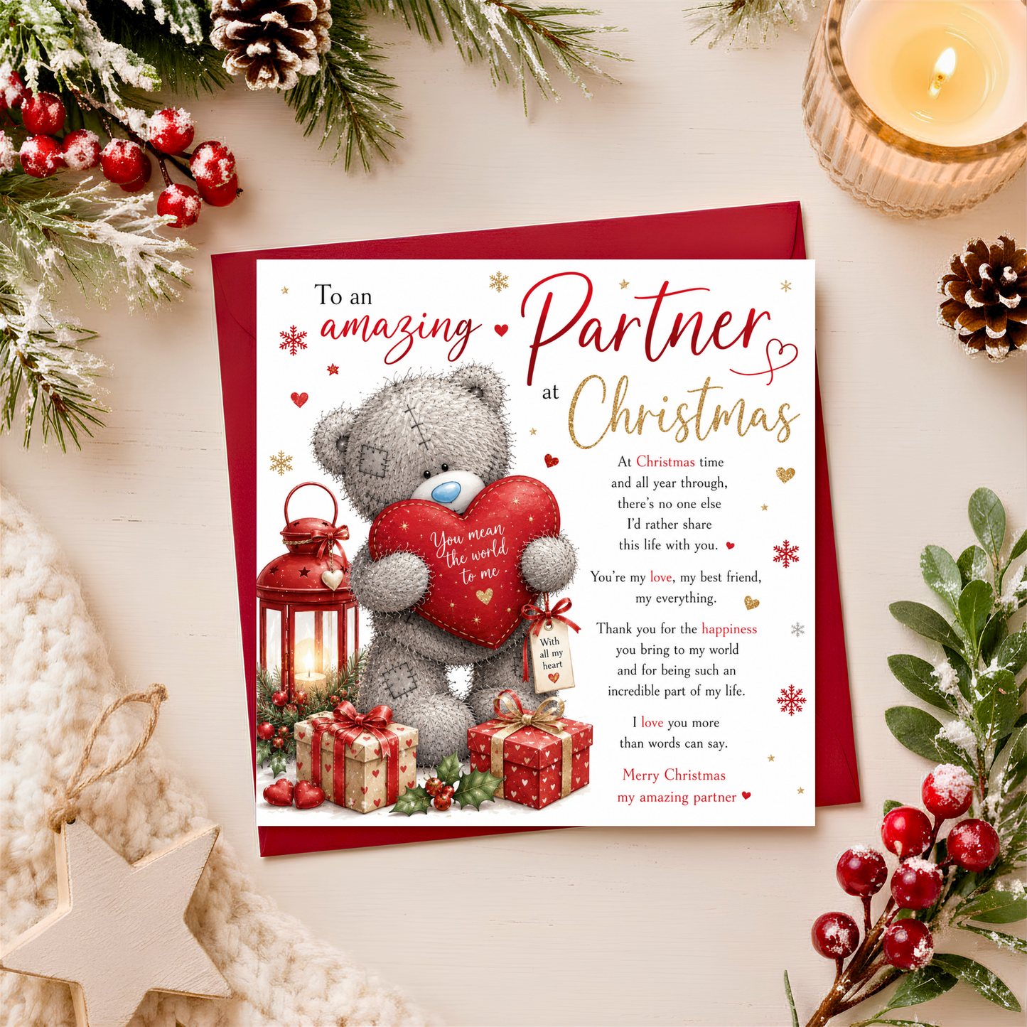To An Amazing Partner at Christmas Teddy Card