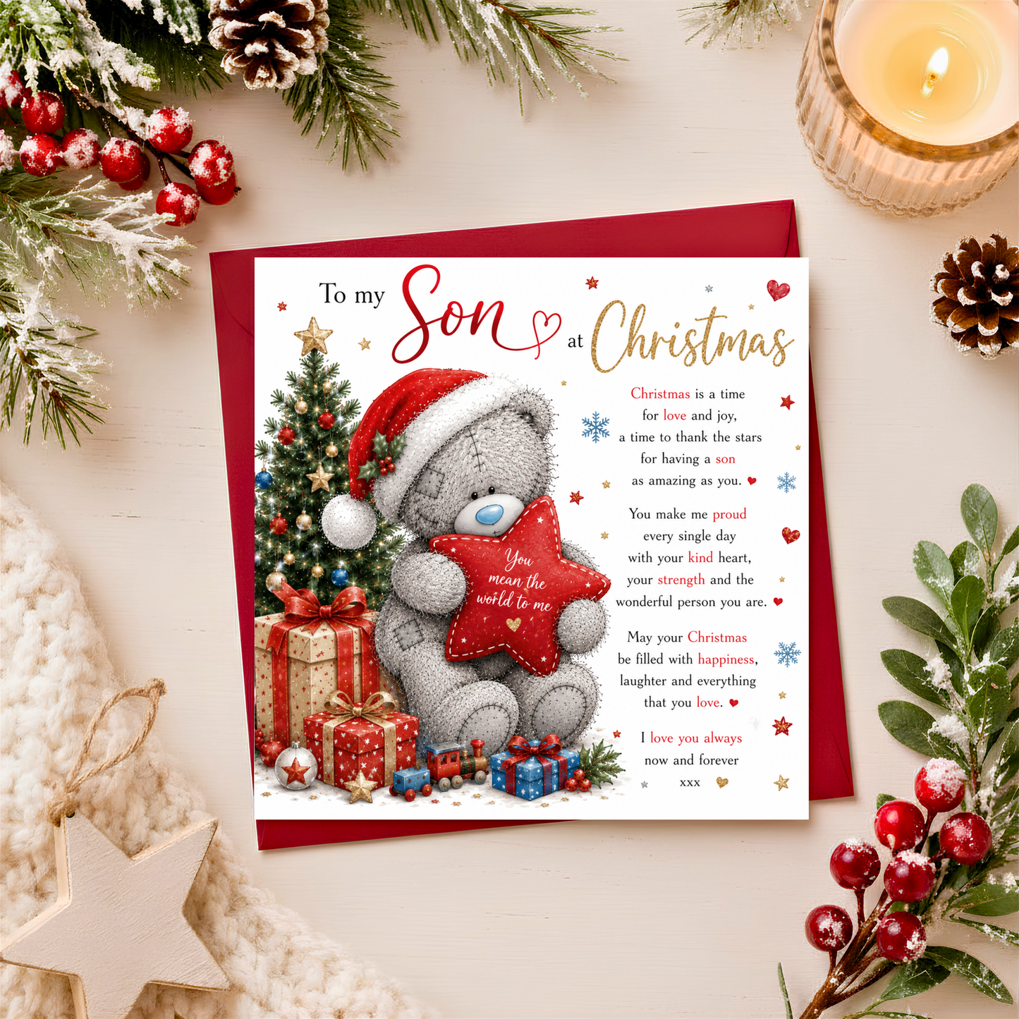 To my Son at Christmas Teddy Card