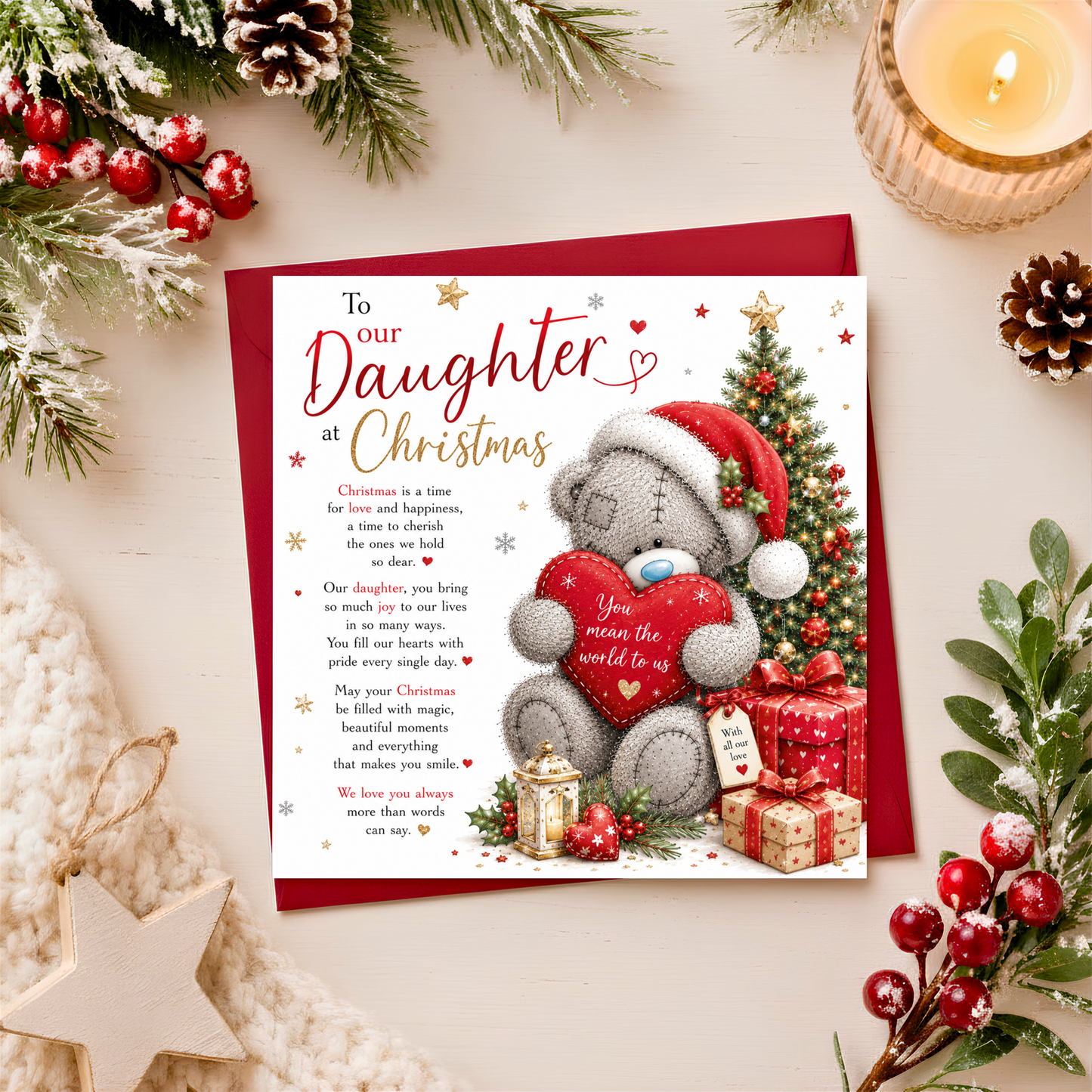 To our Daughter at Christmas Teddy Card
