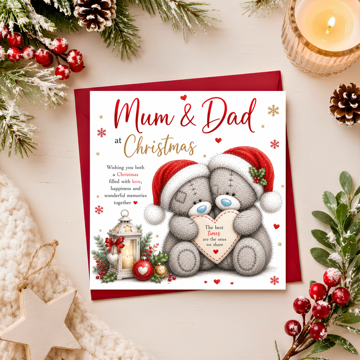 Mum and Dad at Christmas Teddy Card