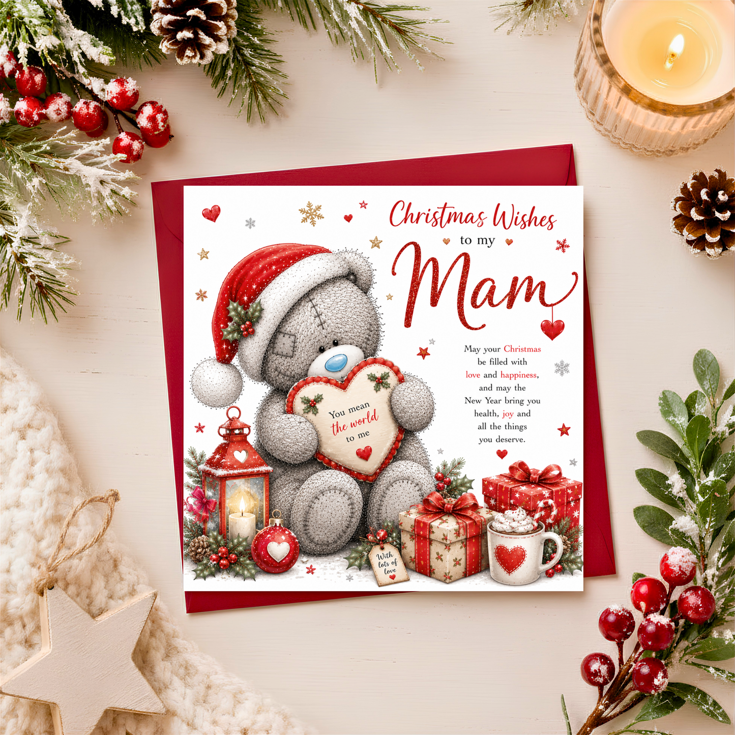 Christmas Wishes for Mam Teddy Card