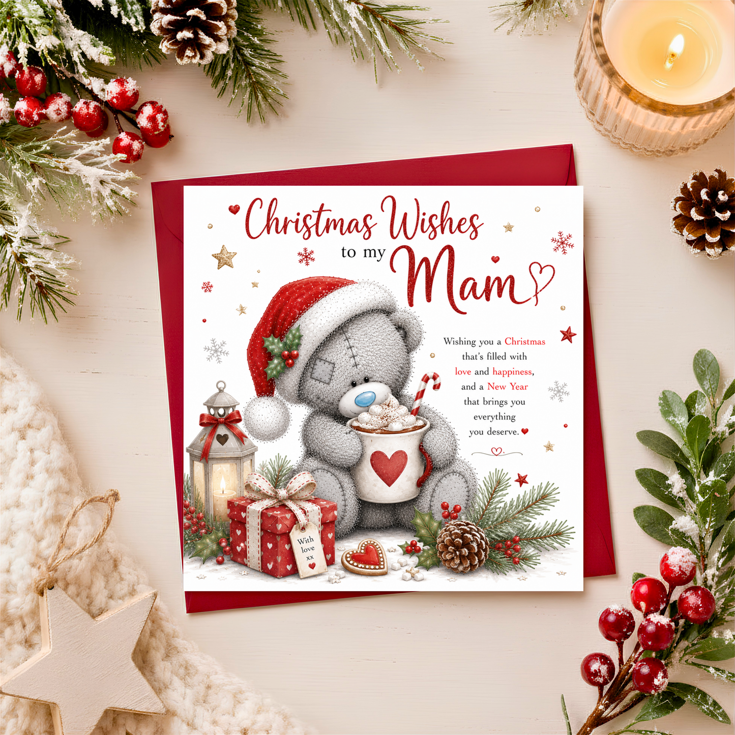 Christmas Wishes to my Mam Teddy Card