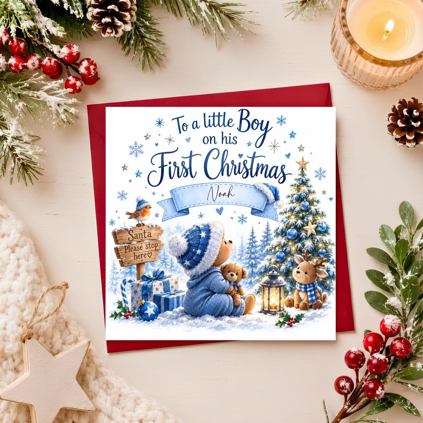 Personalised Little Boy on his First Christmas Card