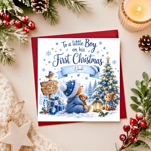 Personalised Little Boy on his First Christmas Card