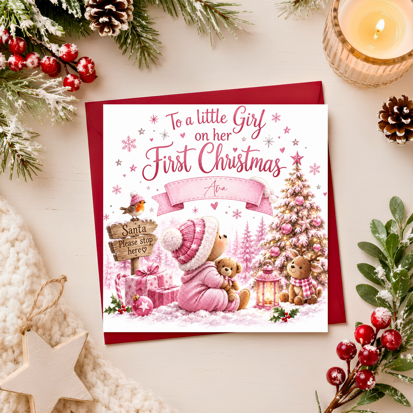 Personalised Little Girl on her First Christmas Card