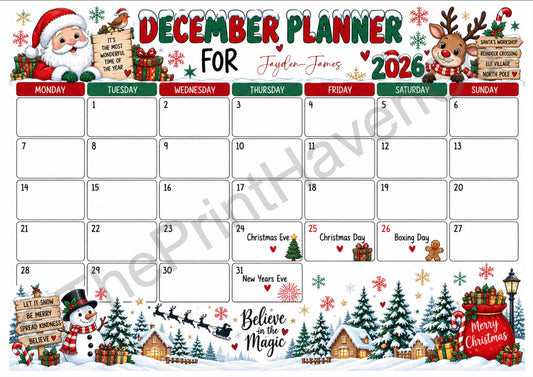 Personalised December Planners