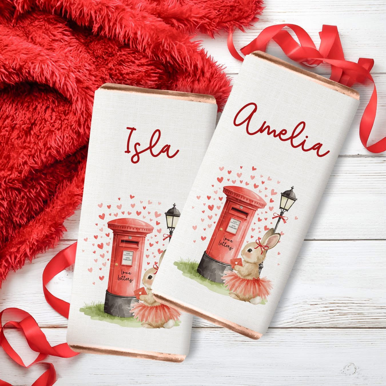 Cute Bunny & Lampost Personalised Chocolate Bar