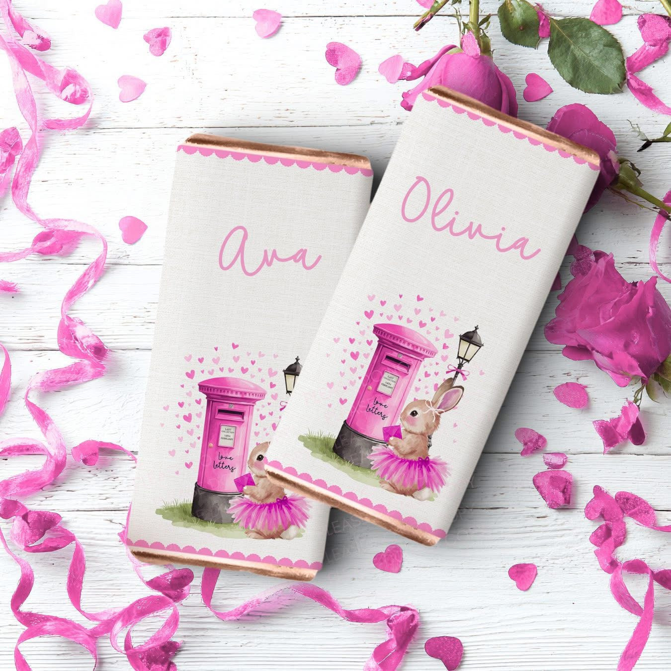 Cute Bunny & Lampost Personalised Chocolate Bar
