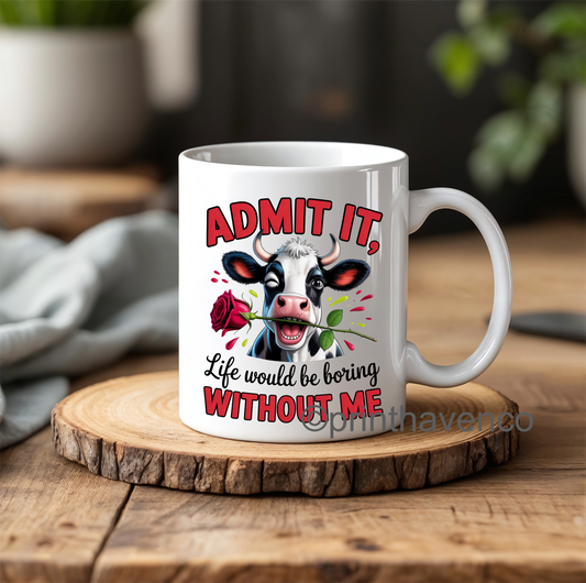 Admit it, life would be boring without me comic mug