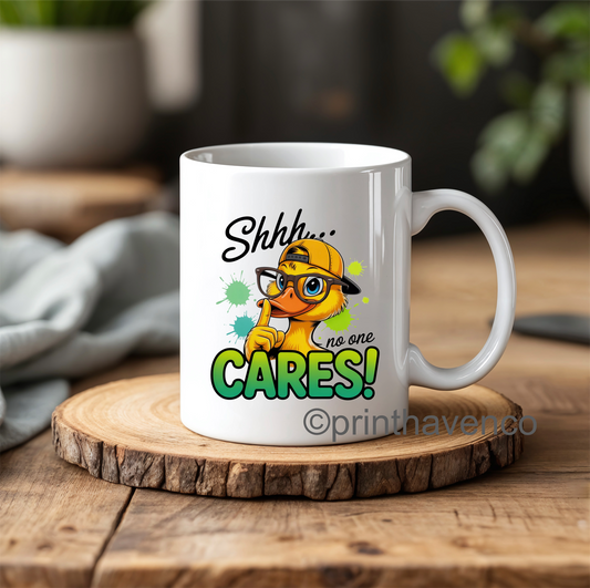 Shhh. No one cares! Comic mug