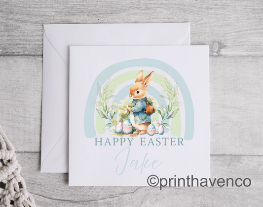Personalised Rainbow Rabbit Easter Card