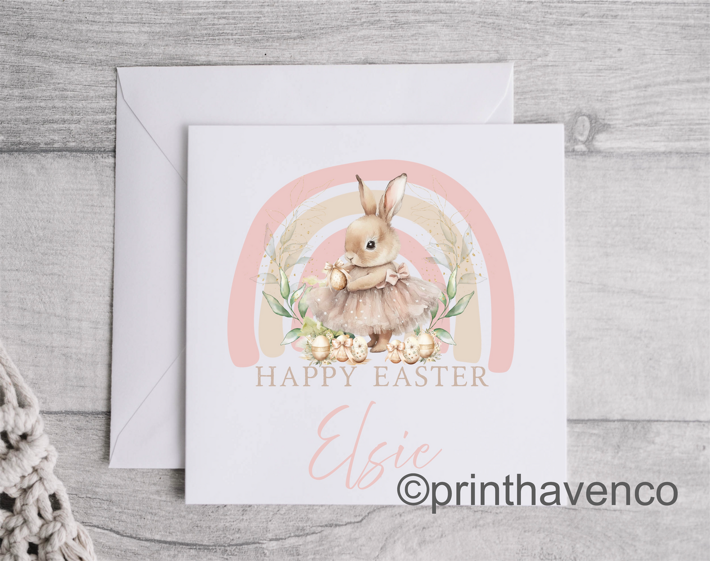 Personalised Rainbow Rabbit Easter Card